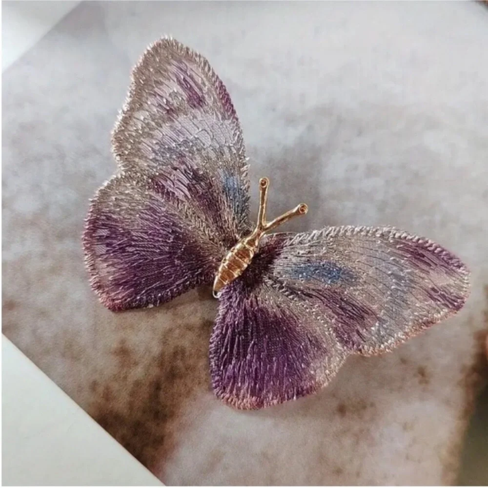 Handmade Embroidered Purple Butterfly Shaped Brooch Sweater Pin Suits Corsage